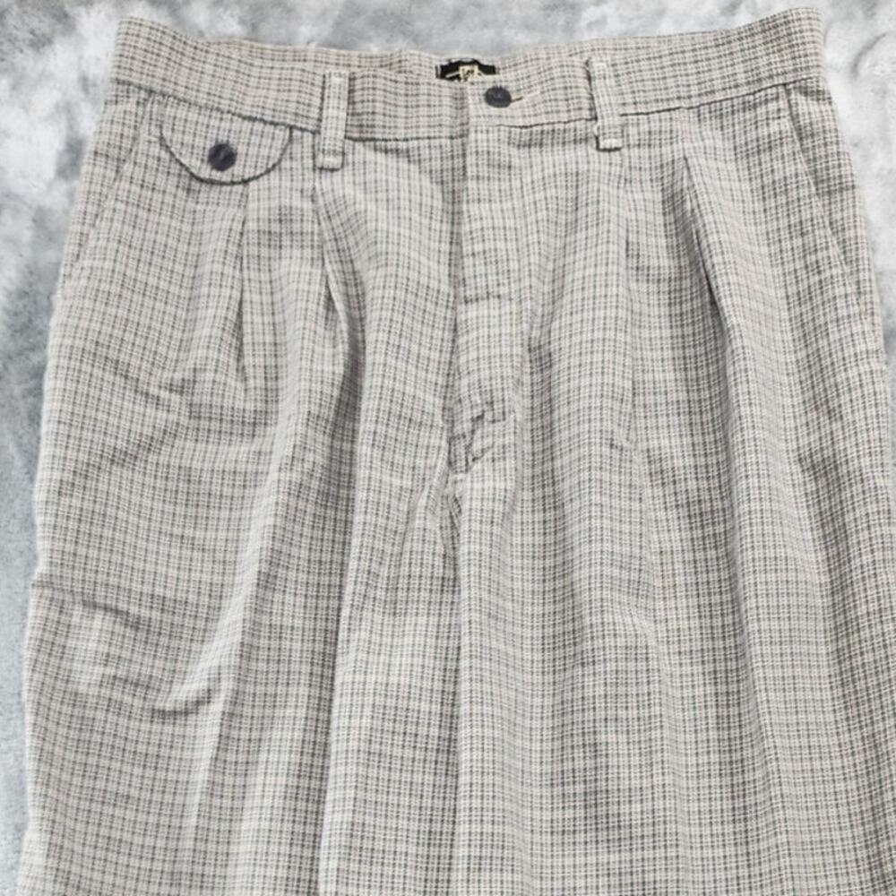 Vintage Lee Casuals Pants Womens 14* Gray Plaid High Rise Pleated Tapered Preppy - Picture 2 of 14